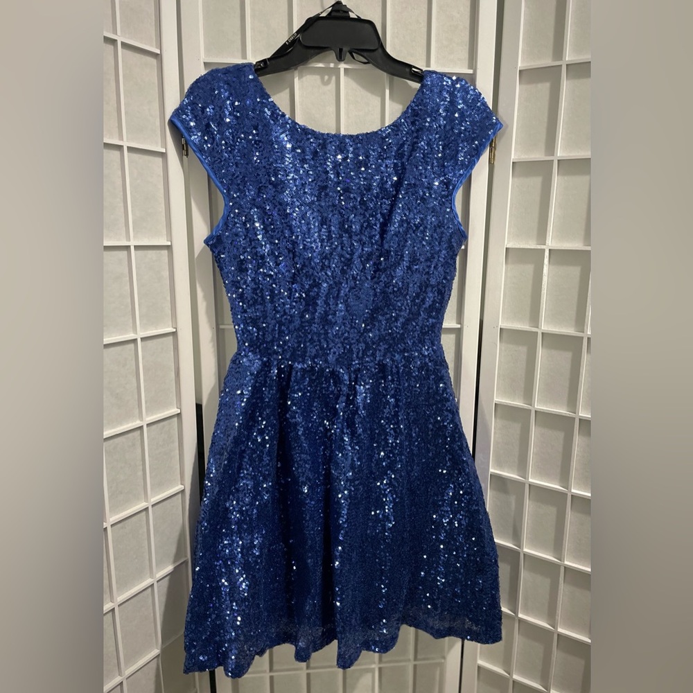 Sequin Blue Party Cocktail Mini Dress Small